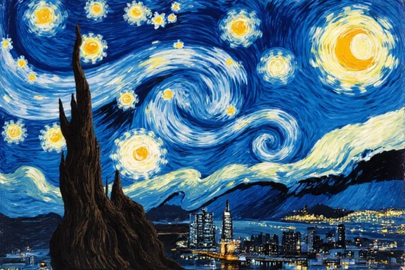 Városkép fotó Van Gogh stílusban AI-val